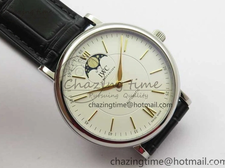 MIROTIME 0308 Vibrant Portofino IW459402 SS MKS 1:1 Best Edition White Dial on Black Leather Strap Miyota 7086